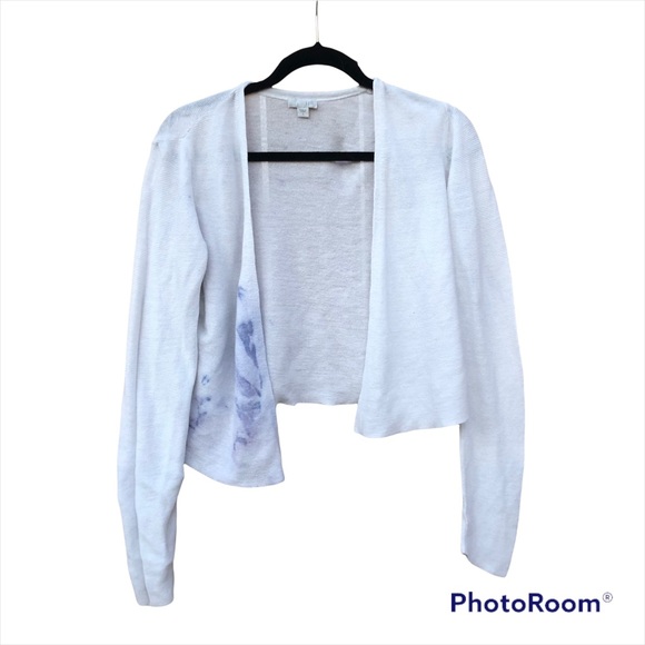 J. Jill Tops - J. Jill Sweater Crop Open Cardigan Cropped White Textured Blue Tie-Dye